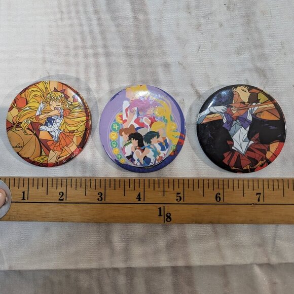 Sailor Moon Stained Glass Style Pinback Button Set of 3 - Picture 3 of 9